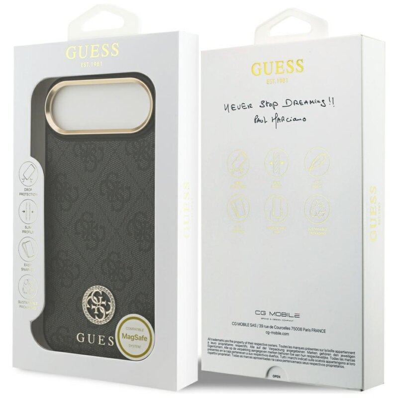 Husa originala Guess iPhone 17 Air Hardcase 4G Strass Logo MagSafe, negru, GUHMP17MP4GRMDEK