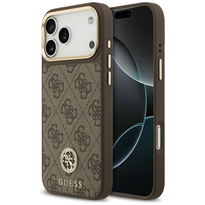 Husa originala Guess iPhone 17 Pro Max Hardcase 4G Strass Logo MagSafe, maro, GUHMP17XP4GRMDEW