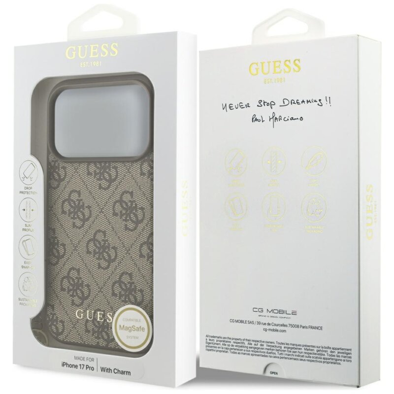 Husa originala Guess iPhone 17 Pro Max Hardcase 4G Charm Cradle MagSafe, maro, GUHMP17XGF4GCW