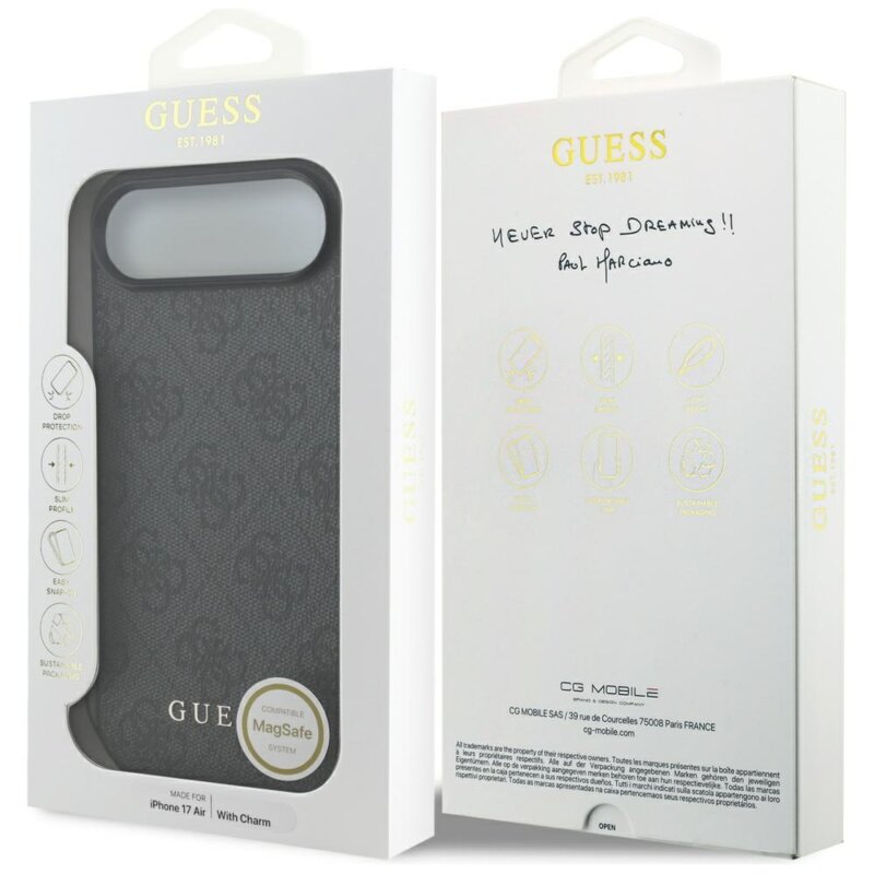 Husa originala Guess iPhone 17 Air Hardcase 4G Charm Cradle MagSafe, negru, GUHMP17MGF4GCK