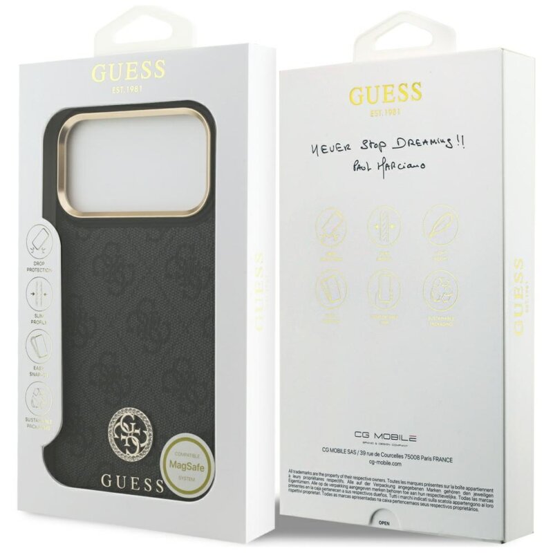 Husa originala Guess iPhone 17 Pro Max Hardcase 4G Strass Logo MagSafe, negru, GUHMP17XP4GRMDEK