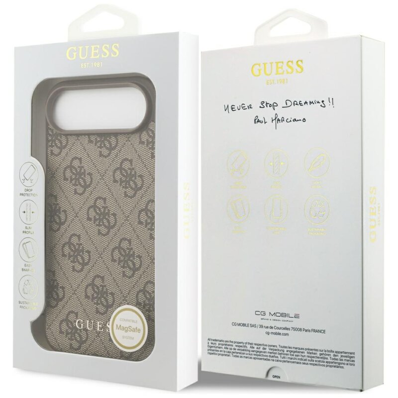 Husa originala Guess iPhone 17 Air Hardcase 4G Charm Cradle MagSafe, maro, GUHMP17MGF4GCW