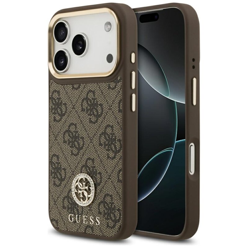 Husa originala Guess iPhone 17 Pro Hardcase 4G Strass Logo MagSafe, maro, GUHMP17LP4GRMDEW