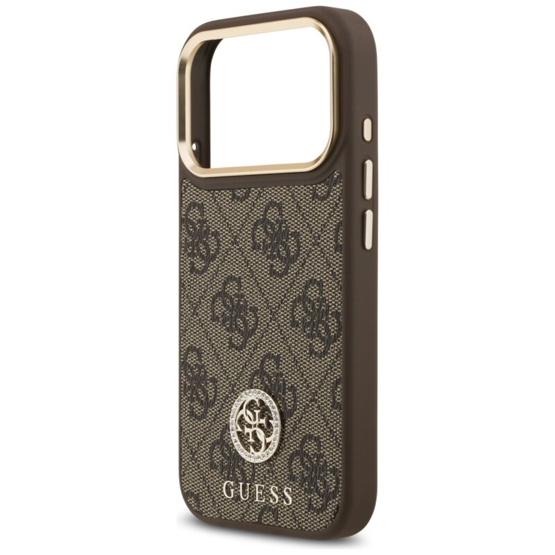 Husa originala Guess iPhone 17 Pro Hardcase 4G Strass Logo MagSafe, maro, GUHMP17LP4GRMDEW