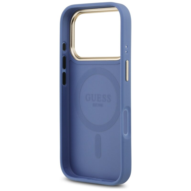 Husa originala Guess iPhone 17 Pro Hardcase 4G Strass Logo MagSafe, albastru, GUHMP17LP4GRMDEB