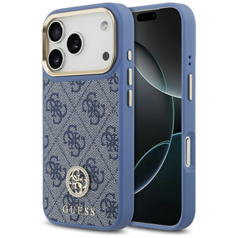 Husa originala Guess iPhone 17 Pro Max Hardcase 4G Strass Logo MagSafe, albastru, GUHMP17XP4GRMDEB