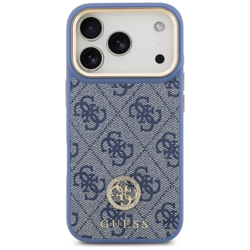 Husa originala Guess iPhone 17 Pro Max Hardcase 4G Strass Logo MagSafe, albastru, GUHMP17XP4GRMDEB
