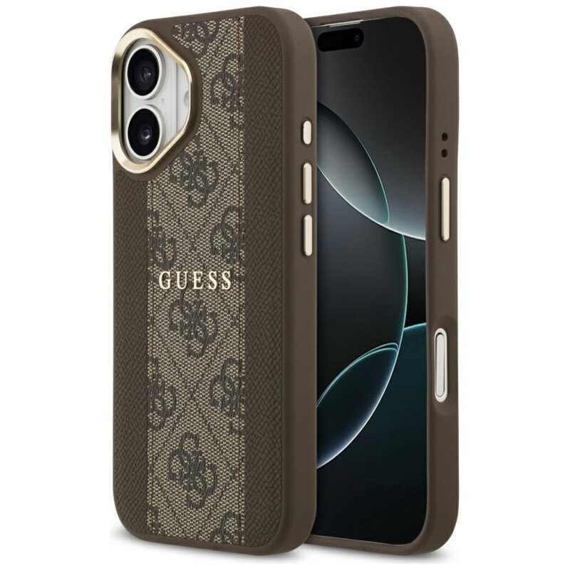 Husa originala Guess iPhone 17 Hardcase 4G Stripe MagSafe, maro, GUHMP17SPG4SEMCW