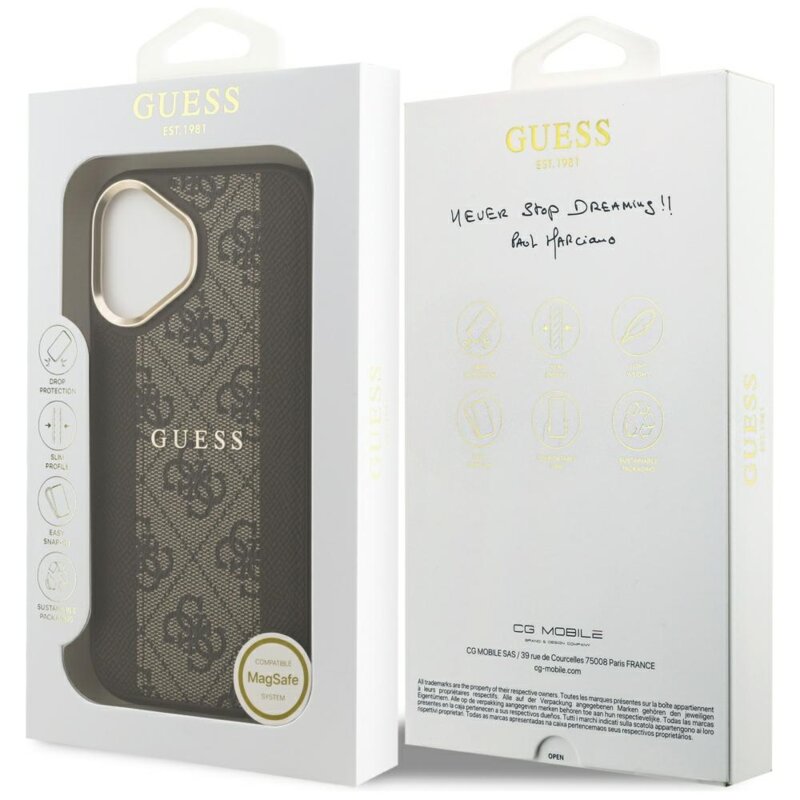 Husa originala Guess iPhone 17 Hardcase 4G Stripe MagSafe, maro, GUHMP17SPG4SEMCW