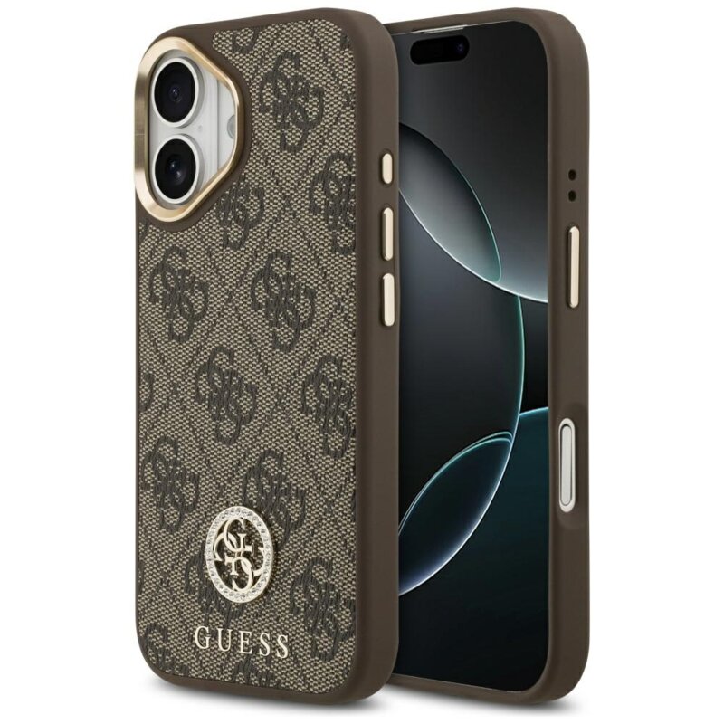 Husa originala Guess iPhone 17 Hardcase 4G Strass Logo MagSafe, maro, GUHMP17SP4GRMDEW