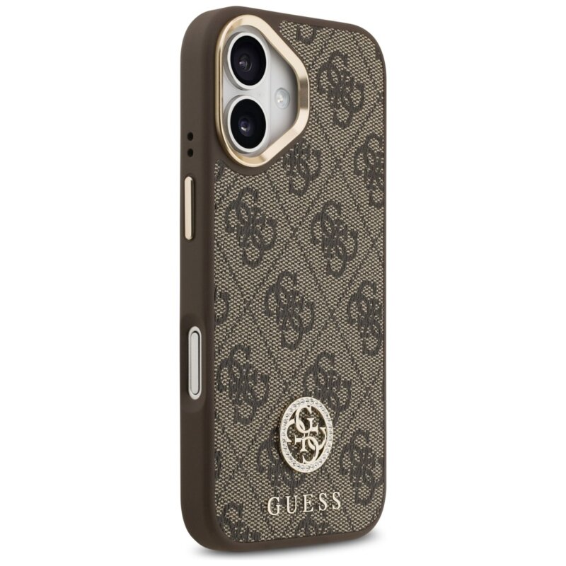 Husa originala Guess iPhone 17 Hardcase 4G Strass Logo MagSafe, maro, GUHMP17SP4GRMDEW