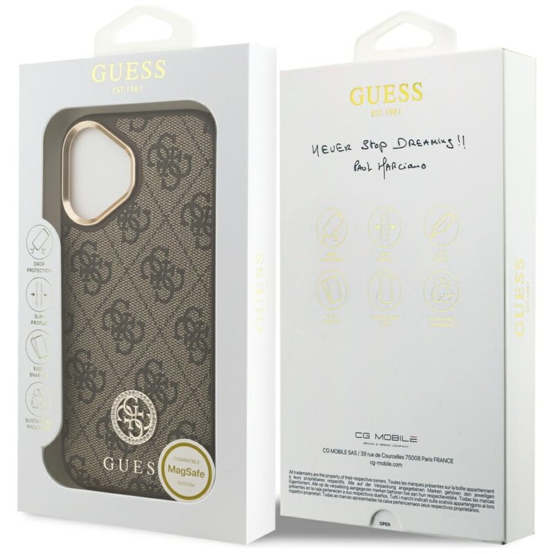 Husa originala Guess iPhone 17 Hardcase 4G Strass Logo MagSafe, maro, GUHMP17SP4GRMDEW