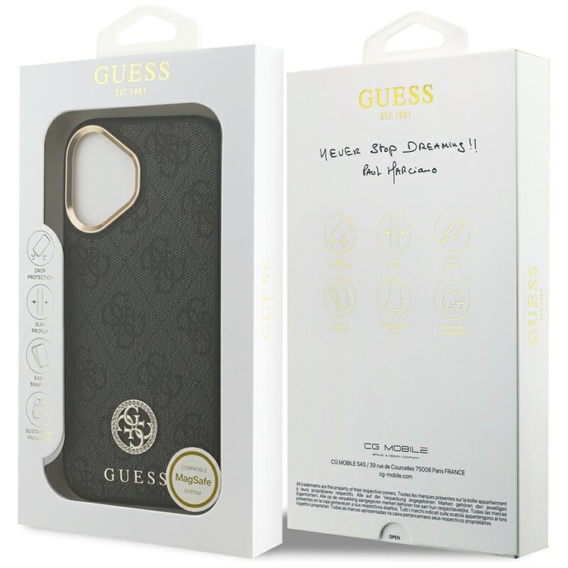Husa originala Guess iPhone 17 Hardcase 4G Strass Logo MagSafe, negru, GUHMP17SP4GRMDEK