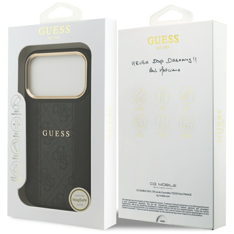 Husa originala Guess iPhone 17 Pro Hardcase 4G Stripe MagSafe, negru, GUHMP17LPG4SEMCK