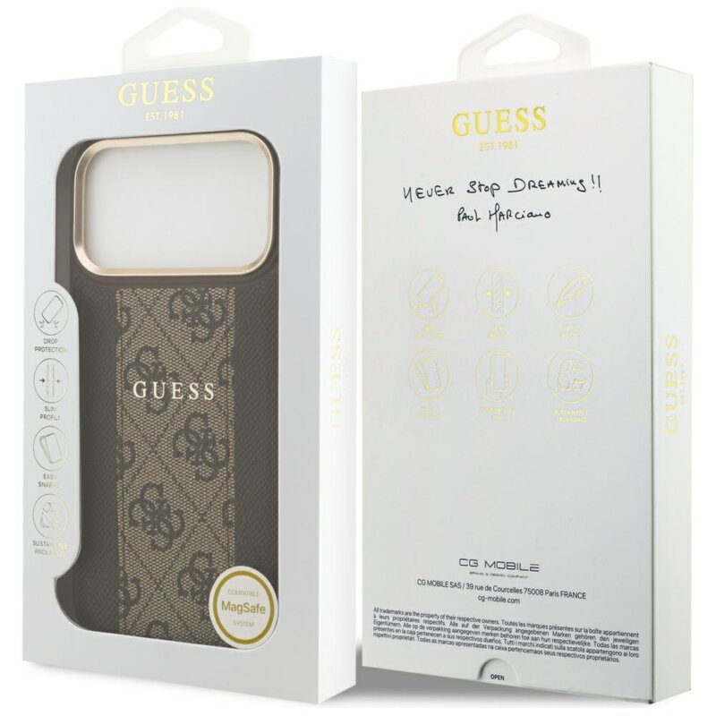Husa originala Guess iPhone 17 Pro Hardcase 4G Stripe MagSafe, maro, GUHMP17LPG4SEMCW