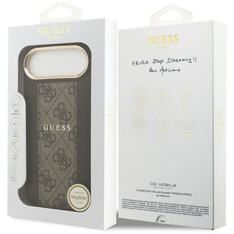 Husa originala Guess iPhone 17 Air Hardcase 4G Stripe MagSafe, maro, GUHMP17MPG4SEMCW