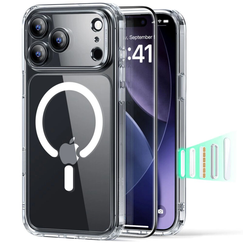 [Pachet 360°] Husa + folie iPhone 17 Pro ESR Classic Hybrid HaloLock, transparenta