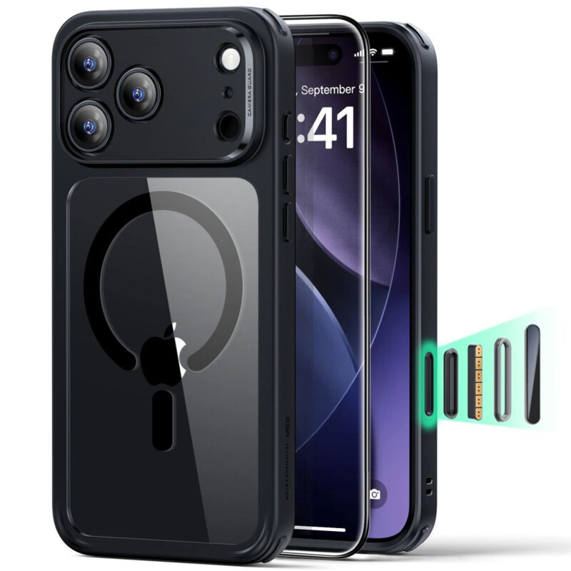 [Pachet 360°] Husa + folie iPhone 17 Pro ESR Classic Hybrid HaloLock, negru/transparenta