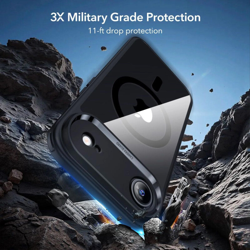 [Pachet 360°] Husa + folie iPhone 17 Air ESR Classic Hybrid HaloLock, negru/transparenta