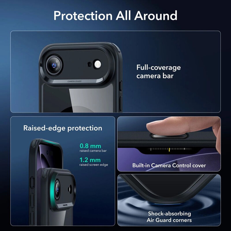 [Pachet 360°] Husa + folie iPhone 17 Air ESR Classic Hybrid HaloLock, negru/transparenta