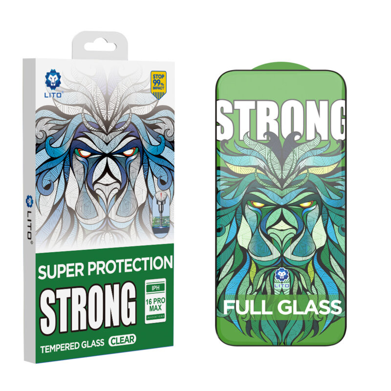 Folie sticla iPhone 16 Pro Lito D+ Max Strong, negru