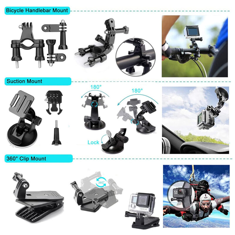 Kit 50in1 accesorii pentru camera de actiune GoPro, SJCAM, Techsuit CamQuest SA50