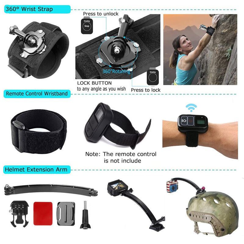 Kit 50in1 accesorii pentru camera de actiune GoPro, SJCAM, Techsuit CamQuest SA50