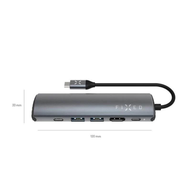 Hub 6in1 HDMI, USB-C/A, RJ45, 4K, PD100W, Fixed FIXHU-P-GR