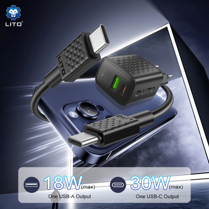Incarcator priza Type-C, USB, 30W Lito cu cablu tip C, negru, LC19T