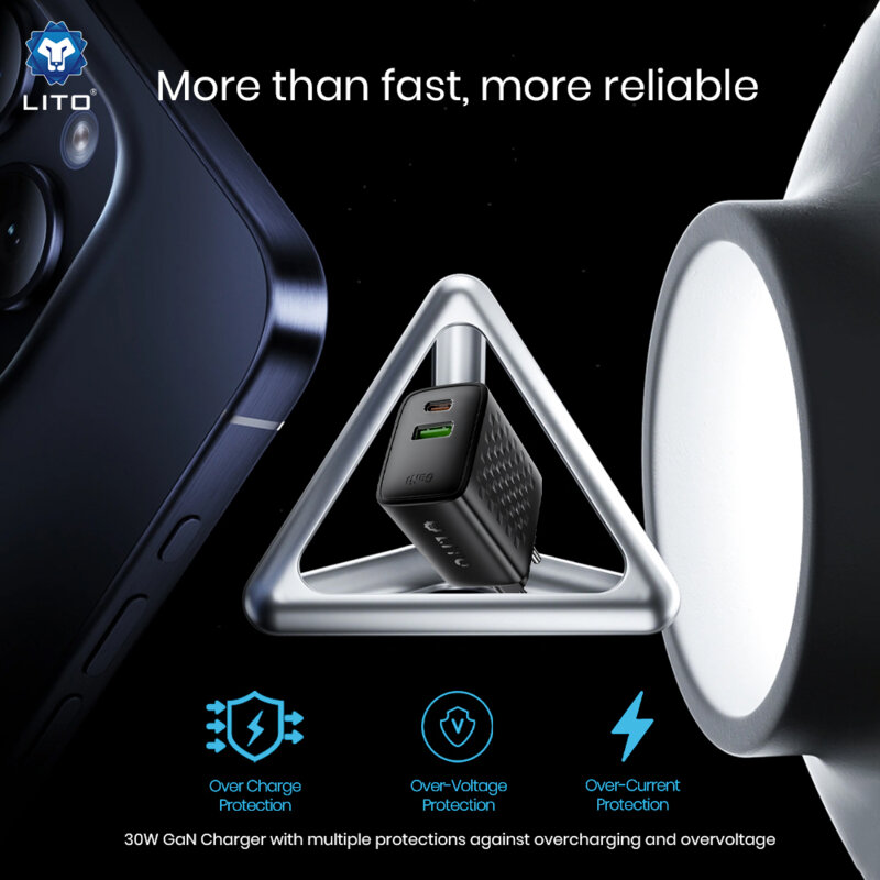 Incarcator priza Type-C, USB, 30W Lito cu cablu tip C, negru, LC19T