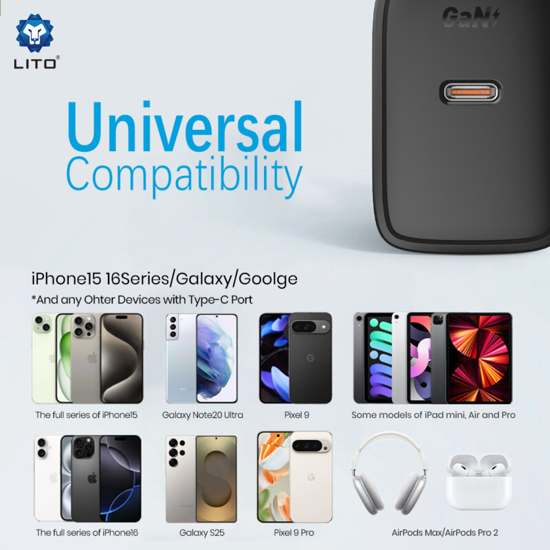 Incarcator priza Type-C, 45W Lito cu cablu tip C, negru, LC20T