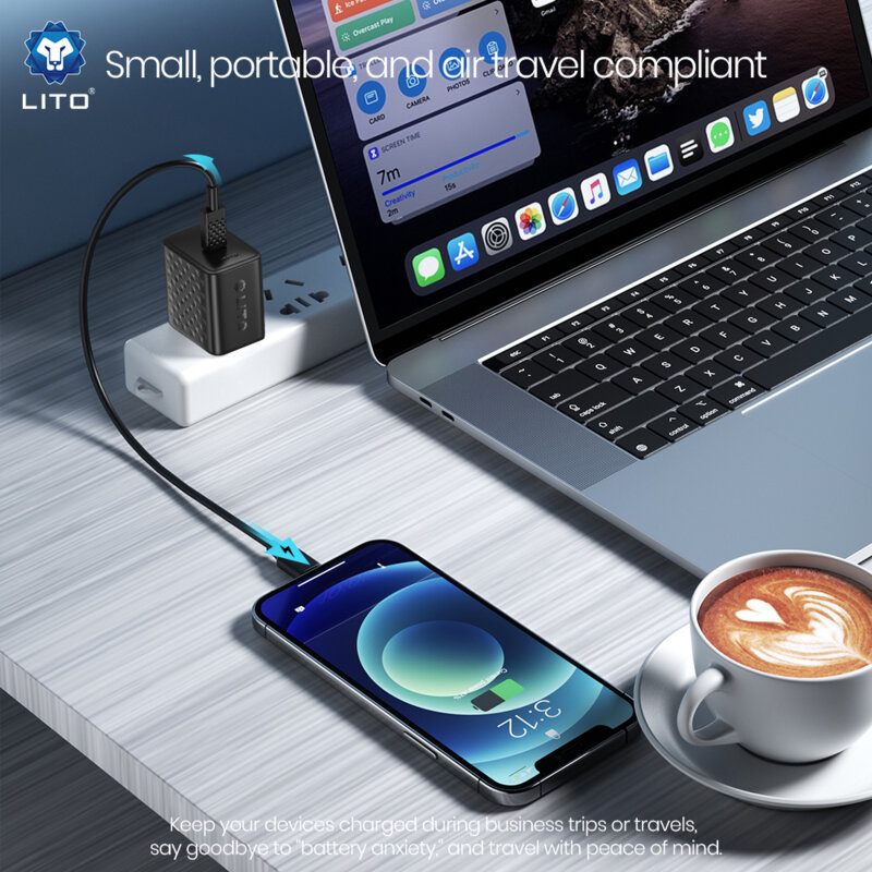 Incarcator priza Type-C, 45W Lito cu cablu tip C, negru, LC20T