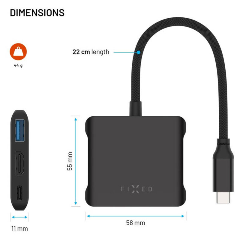 Hub USB-C 5in1, 2x USB-C, 2x USB-A, HDMI, Fixed Quadri, FIXHU-QR-BK