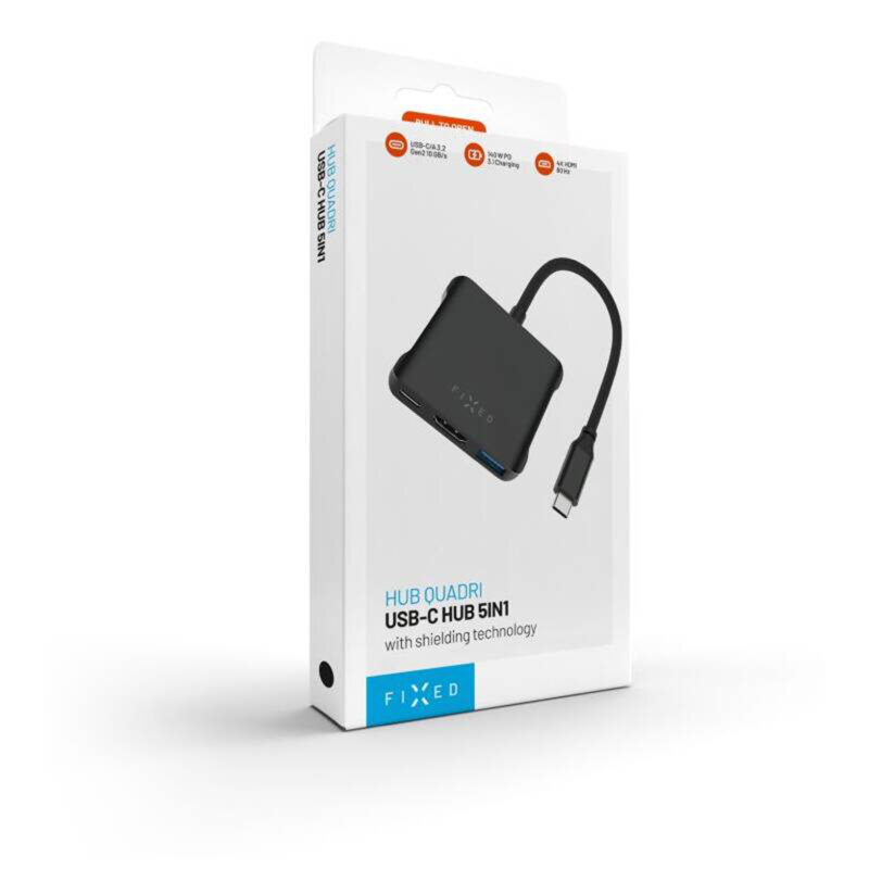 Hub USB-C 5in1, 2x USB-C, 2x USB-A, HDMI, Fixed Quadri, FIXHU-QR-BK