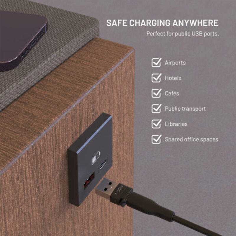 Adaptor data blocker USB 2in1, Fixed FIXA-BLC-BK, negru