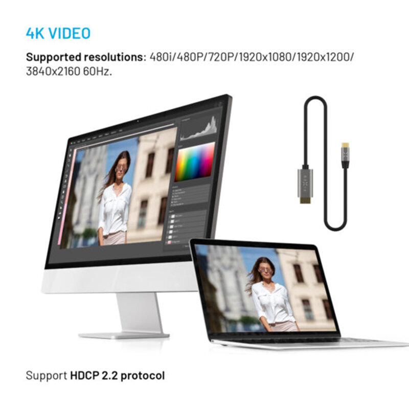Cablu video USB-C la HDMI 4K, Fixed FIXHU-CHDMI-GR, gri, 2m