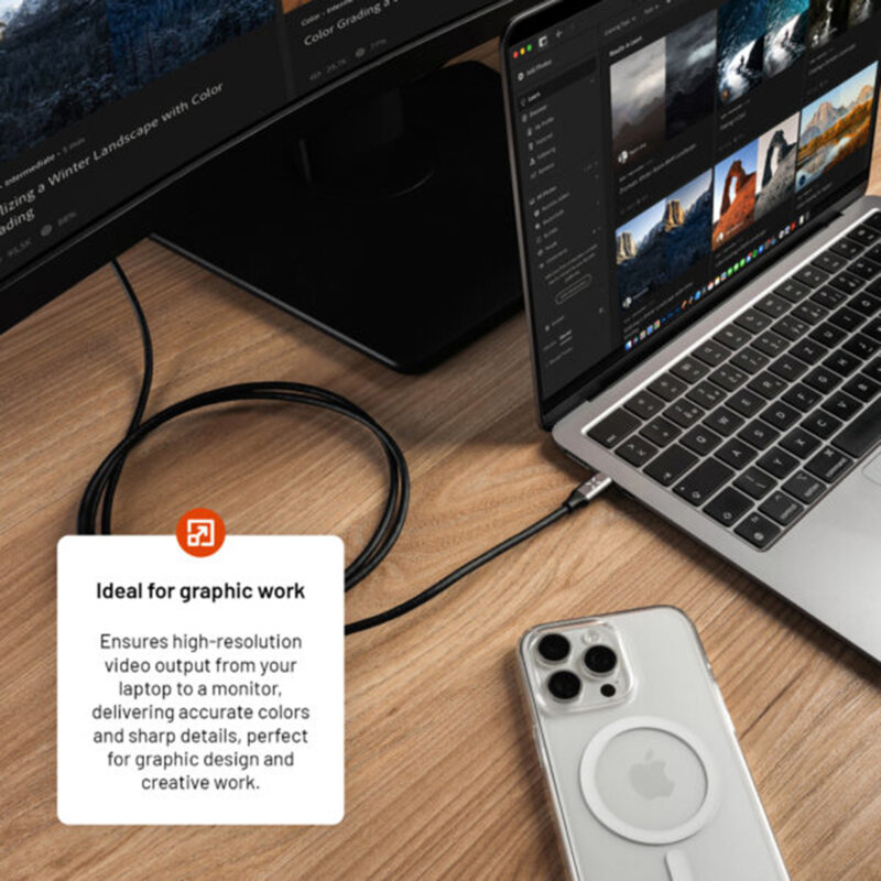 Cablu video USB-C la HDMI 4K, Fixed FIXHU-CHDMI-GR, gri, 2m