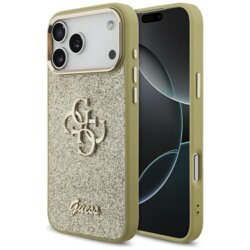 Husa Guess Fixed Glitter Big 4G Metal Frame iPhone 17 Pro Max cu sclipici, auriu, GUHCP17XHG4SGCD