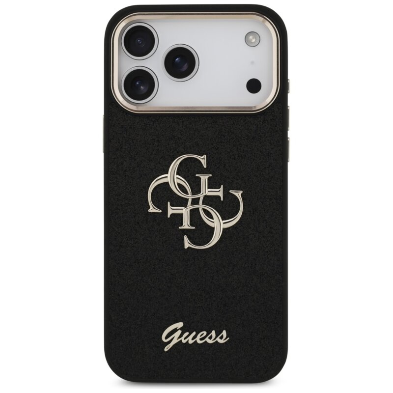 Husa Guess Fixed Glitter Big 4G Metal Frame iPhone 17 Pro Max cu sclipici, negru, GUHCP17XHG4SGCK