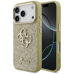 Husa Guess Fixed Glitter Big 4G Metal Frame iPhone 17 Pro cu sclipici, auriu, GUHCP17LHG4SGCD
