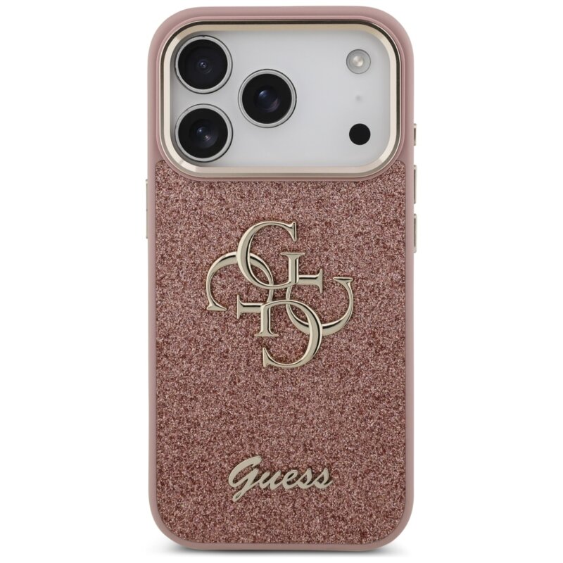 Husa Guess Fixed Glitter Big 4G Metal Frame iPhone 17 Pro cu sclipici, roz, GUHCP17LHG4SGCP