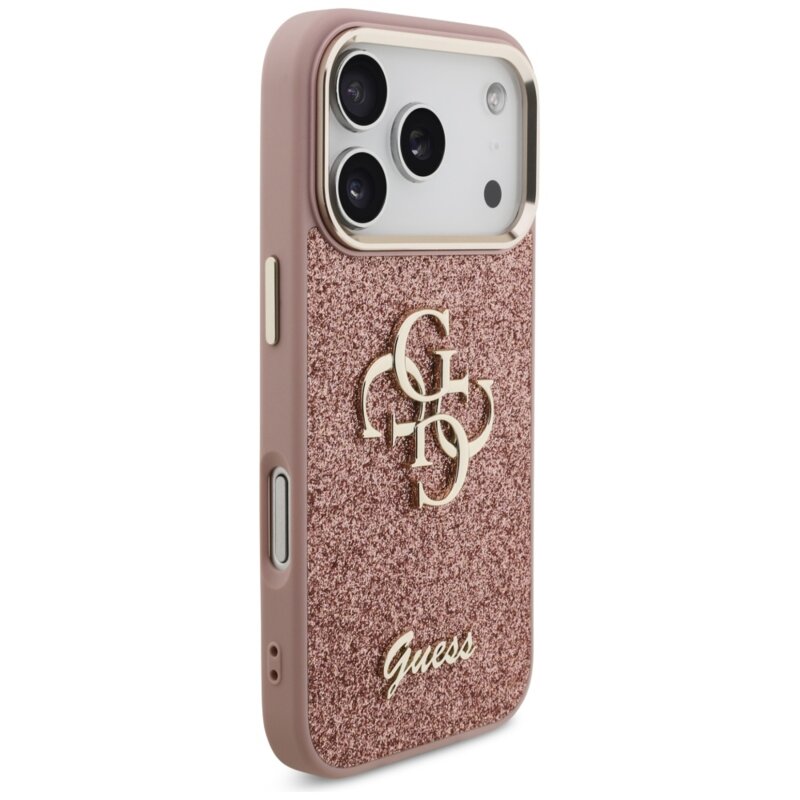 Husa Guess Fixed Glitter Big 4G Metal Frame iPhone 17 Pro cu sclipici, roz, GUHCP17LHG4SGCP