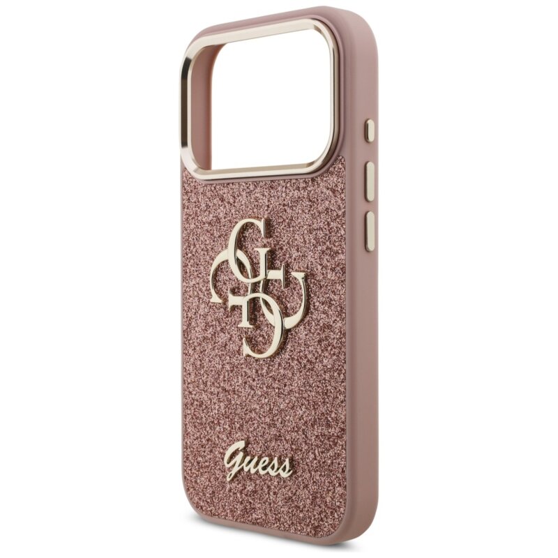 Husa Guess Fixed Glitter Big 4G Metal Frame iPhone 17 Pro cu sclipici, roz, GUHCP17LHG4SGCP
