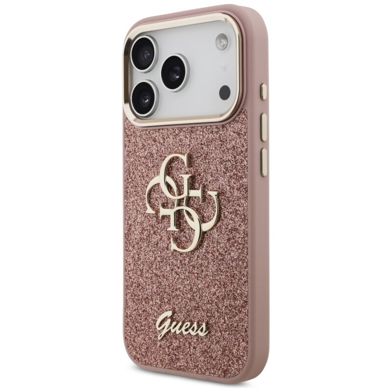 Husa Guess Fixed Glitter Big 4G Metal Frame iPhone 17 Pro cu sclipici, roz, GUHCP17LHG4SGCP