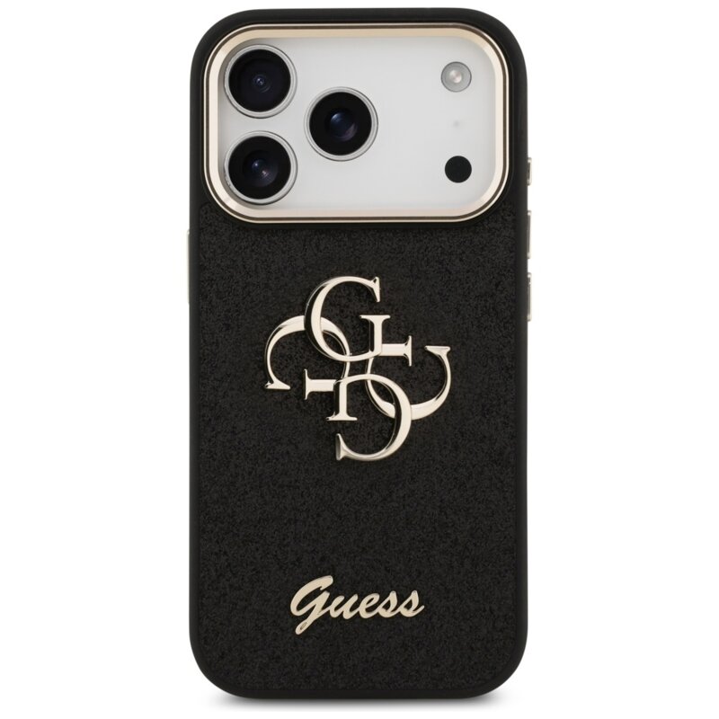 Husa Guess Fixed Glitter Big 4G Metal Frame iPhone 17 Pro cu sclipici, negru, GUHCP17LHG4SGCK