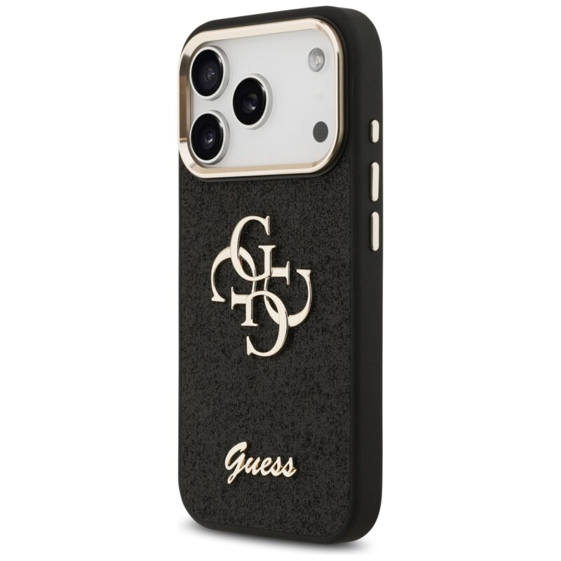 Husa Guess Fixed Glitter Big 4G Metal Frame iPhone 17 Pro cu sclipici, negru, GUHCP17LHG4SGCK