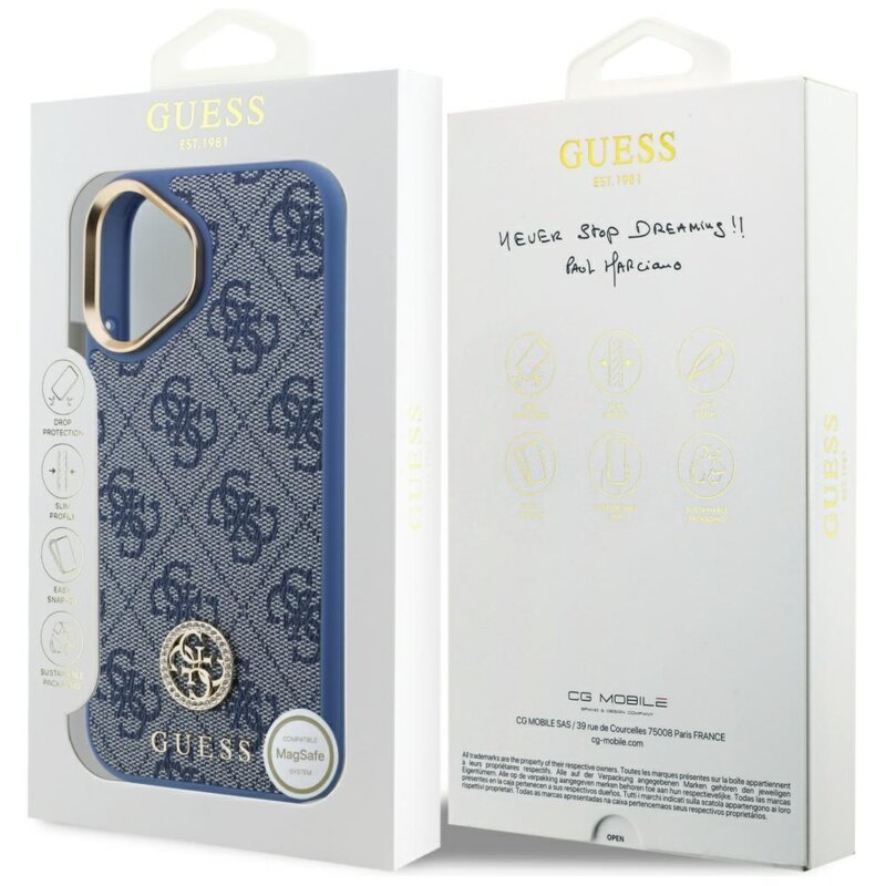 Husa originala Guess iPhone 17 Hardcase 4G Strass Logo, albastru, GUHMP17SP4GRMDEB