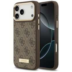 Husa originala Guess iPhone 17 Pro Max HHardcase 4G Logo Plate MagSafe, maro, GUHMP17XU4GPRW