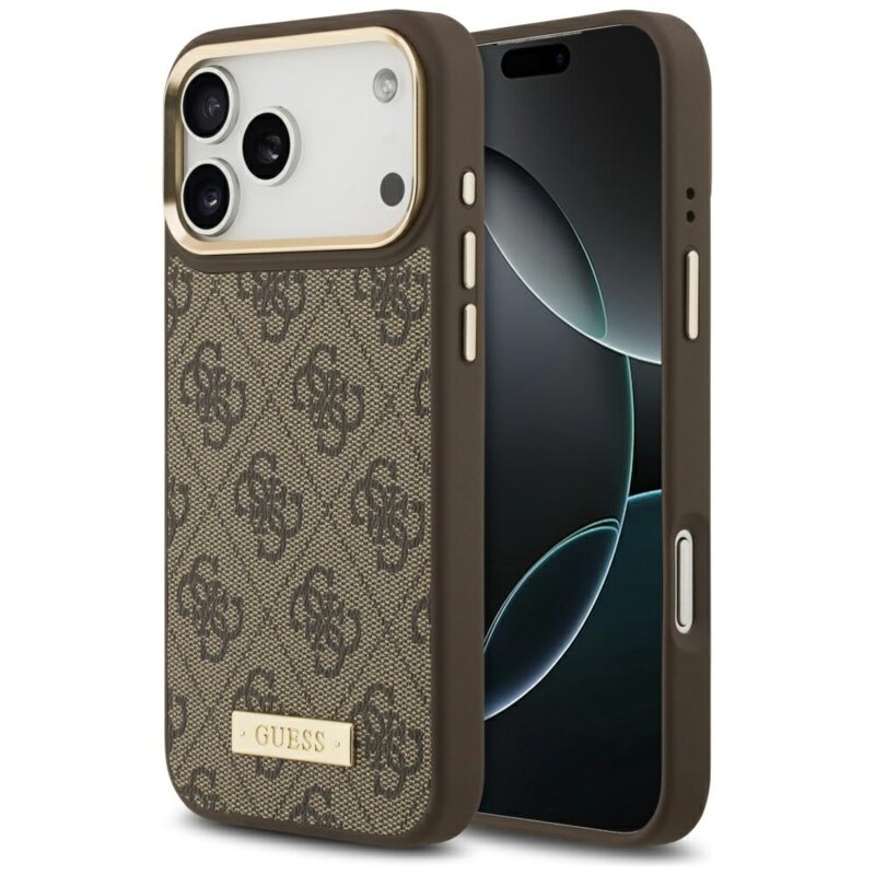 Husa originala Guess iPhone 17 Pro Max HHardcase 4G Logo Plate MagSafe, maro, GUHMP17XU4GPRW