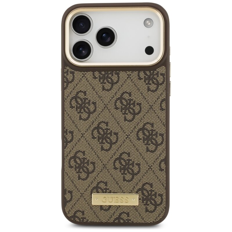 Husa originala Guess iPhone 17 Pro Max HHardcase 4G Logo Plate MagSafe, maro, GUHMP17XU4GPRW